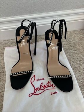 New RED SOLE designer inspired Black silver Studded Ankle-Strap Heels size 37